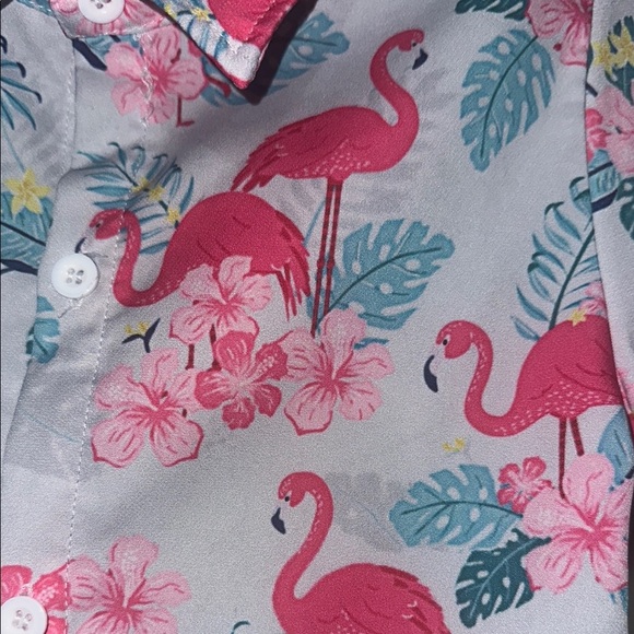 Pink and Blue Flamingo Button Down Shirt - Picture 2 of 5
